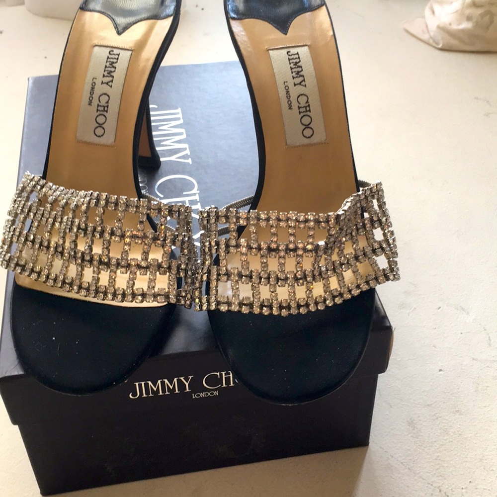 Knock out Jimmy Choo high heeled diamond sparkling mules